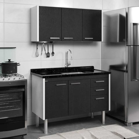Gabinete de Cozinha Valenza 116cm Preto Texturizado - Rorato