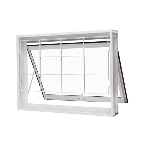 Janela de Aço Maxim-Ar 60x80cm com Grade Quadriculada e Vidro Liso Qualitysol Ramassol Branco