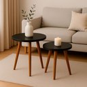 Ver mais imagens de Kit 2 Mesas Cora de Canto Redondas Pé Palito Mdf Preto Mesa Lateral para Sala Quarto Escritório