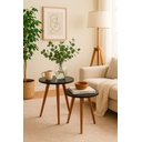 Ver imagem 4 de Kit 2 Mesas Cora de Canto Redondas Pé Palito Mdf Preto Mesa Lateral para Sala Quarto Escritório