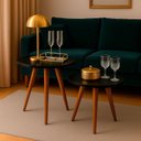 Ver imagem 2 de Kit 2 Mesas Cora de Canto Redondas Pé Palito Mdf Preto Mesa Lateral para Sala Quarto Escritório