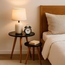 Ver imagem 6 de Kit 2 Mesas Cora de Canto Redondas Pé Palito Mdf Preto Mesa Lateral para Sala Quarto Escritório