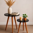 Ver imagem 3 de Kit 2 Mesas Cora de Canto Redondas Pé Palito Mdf Preto Mesa Lateral para Sala Quarto Escritório