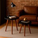 Ver imagem 7 de Kit 2 Mesas Cora de Canto Redondas Pé Palito Mdf Preto Mesa Lateral para Sala Quarto Escritório