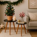 Ver imagem 1 de Kit 2 Mesas Cora de Canto Redondas Pé Palito Mdf Preto Mesa Lateral para Sala Quarto Escritório