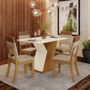 Ver imagem 1 de Conjunto Sala de Jantar Layla Diamond 4 Lugares Tampo MDF Cadeiras Suede Caramelo 120cm Casa 812