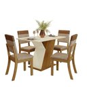 Ver imagem 2 de Conjunto Sala de Jantar Layla Diamond 4 Lugares Tampo MDF Cadeiras Suede Caramelo 120cm Casa 812