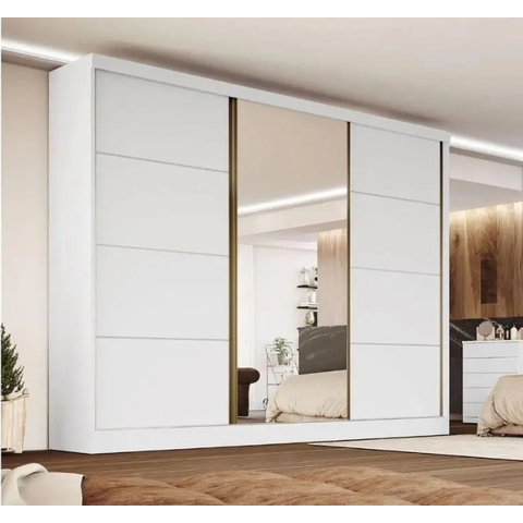 Guarda Roupa Casal Branco com 1 Espelho 3 Portas de Correr em MDF Nexus Bianchi - Bianchi Moveis