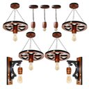 Ver imagem 1 de Kit Luminárias - 4 Pendentes Roda de Carroça, 3 Pendentes Barril e 2 Arandelas de Parede - Mogno