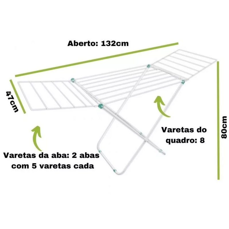 Varal De Chão Com Abas Aço Dobrável Resistente Secar Roupas Apartamento Lavanderia Secagem Área Inte - 9