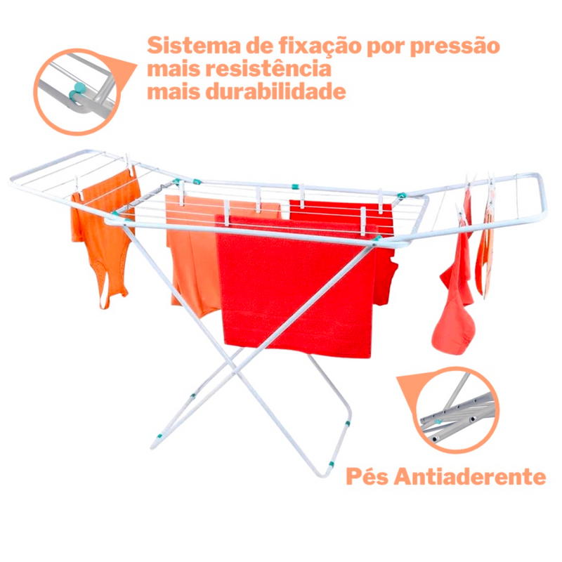 Varal De Chão Com Abas Aço Dobrável Resistente Secar Roupas Apartamento Lavanderia Secagem Área Inte - 4