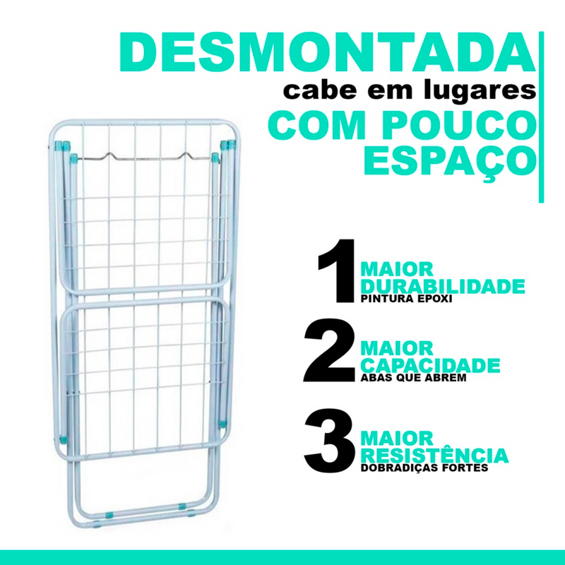 Varal De Chão Com Abas Aço Dobrável Resistente Secar Roupas Apartamento Lavanderia Secagem Área Inte - 7