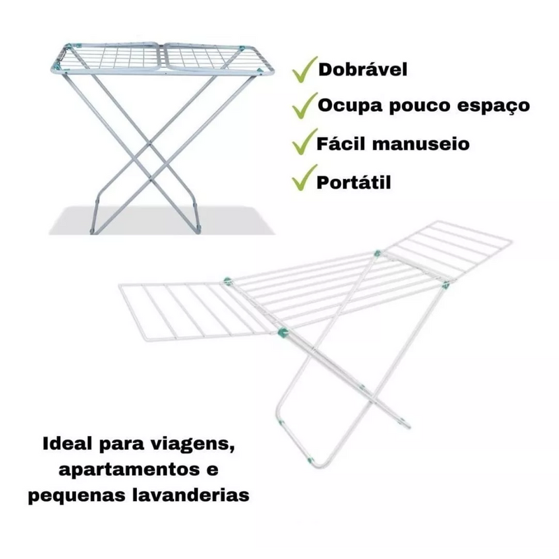 Varal De Chão Com Abas Aço Dobrável Resistente Secar Roupas Apartamento Lavanderia Secagem Área Inte - 6