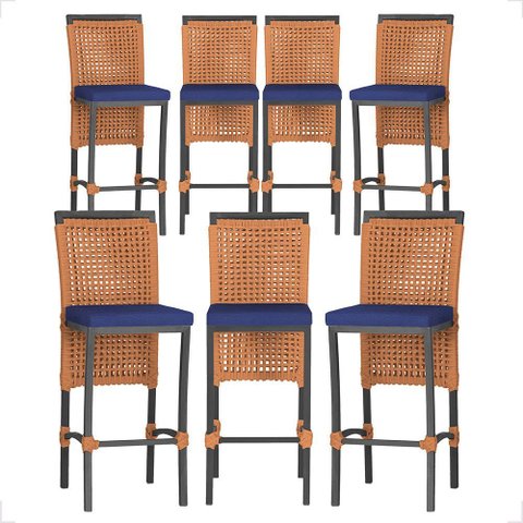 7 Banquetas em Alumínio Roma Preta Corda Náutica Tecido 10