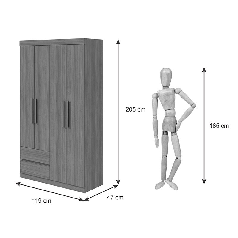 Guarda-roupa Solteiro 4 Portas 2 Gavetas Zeus Lopas - Branco - 4