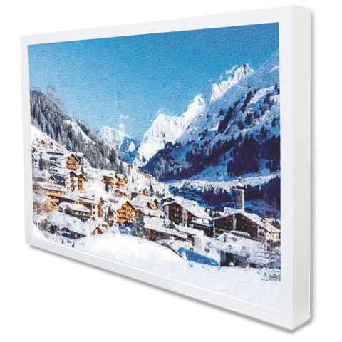 Quadro Decorativo Caixa Montanhas e a Neve Tacolado Moldura Caixa Alta 4,5cm Branca sem Vidro 60 X 9