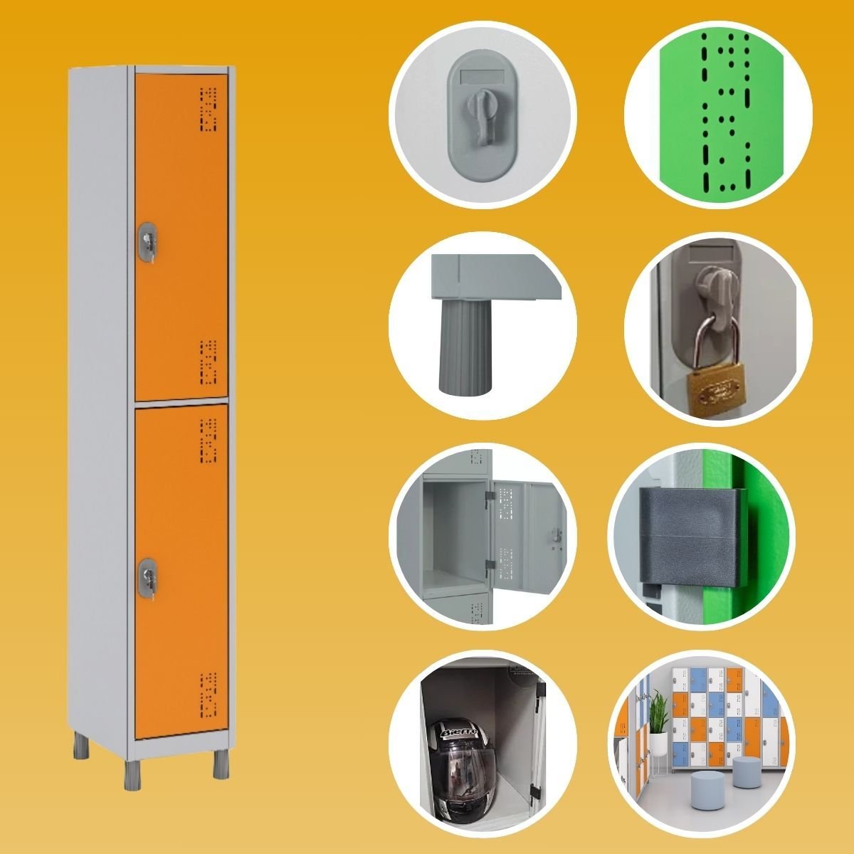 Armário Roupeiro 2 Portas Grandes Cor 182x32,5x36 W3 - 10111 Cor:laranja - 1