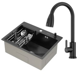 Kit Cuba Gourmet Mônaco Preto Aço Inox 304 e Torneira Gourmet Roma Aço Inox Preto Goldenx - 1