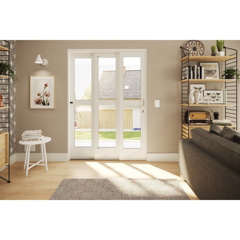 Porta de Aço de Correr 215x152cm 3 Folhas com Vidro Liso Qualitysol Ramassol