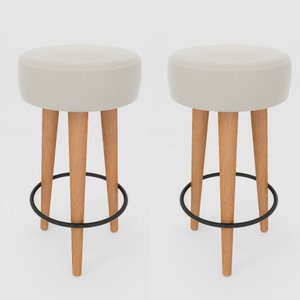 Kit 2 Banqueta Alta Cozinha 70cm Estofada Off-white Madeira Maciça Urban