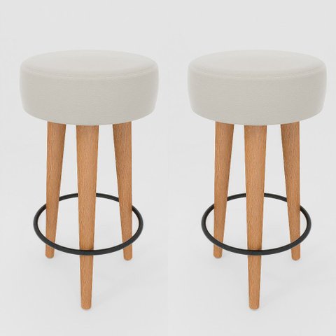 Kit 2 Banqueta Alta Cozinha 70cm Estofada Off-white Madeira Maciça Urban