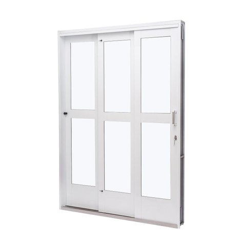 Porta de Aço Correr 215x200cm 3 Folhas Vidro Liso Qualitysol Ramassol Branco