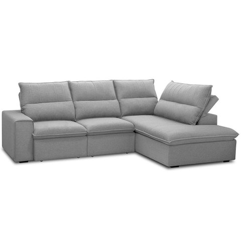 Sofá Retrátil Reclinável com Chaise Direito 265cm Glee F04 Linho Cinza - Lyam Decor