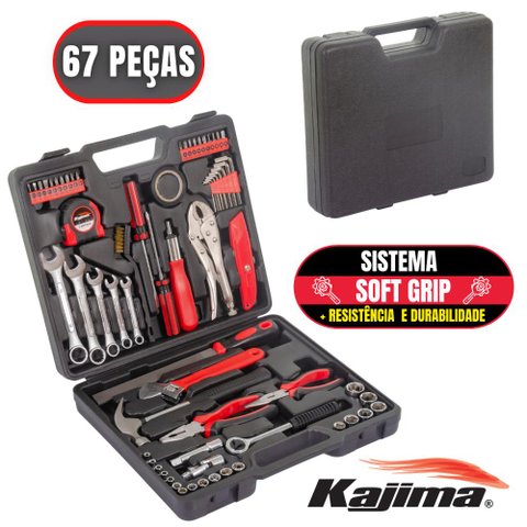 Jogo De Ferramentas Kajima JFH67P 67 Peças Com Sistema Soft Grip Alta Resistência Maleta Plá