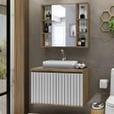 Ver imagem 1 de Conjunto Gabinete Banheiro Ripado 80cm C/ Cuba e Espelheira:avelato/branco