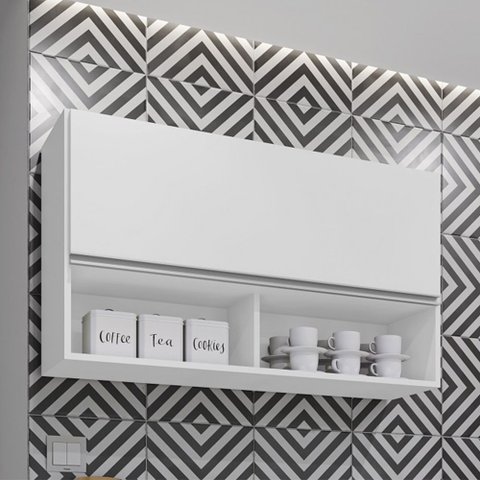 Armário Aéreo Laura 100cm 1 Porta e 2 Nichos Branco Maderatto Móveis