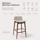 Ver imagem 3 de Kit 03 Banquetas Altas Arabella Madeira Maciça Estofada Encosto Curvo Linho Cru - Desk Design