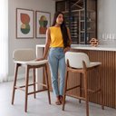 Ver imagem 7 de Kit 03 Banquetas Altas Arabella Madeira Maciça Estofada Encosto Curvo Linho Cru - Desk Design