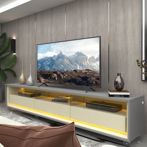 Rack para TV até 85 Polegadas com LED 100% MDF 211,4cm Rodízios Requinte