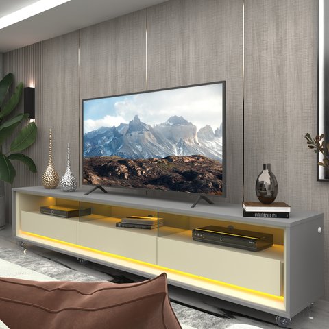 Rack para TV até 85 Polegadas com LED e Rodízios 211,4cm 100% MDF Requinte