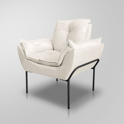 Poltrona Recepção Moderna de Luxo 12 Cores - Base de Ferro Preto - Bege