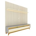 Ver imagem 1 de Rack com Painel Ripado para TV até 90 Polegadas com LED 100% MDF 224cmx250,5cm Pés em Madeira Maciça Impressão Ripada Requinte