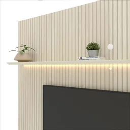 Rack com Painel Ripado para TV até 90 Polegadas com LED 100% MDF 224CMX250,5cm Pés em Madeira Maciça Impressão Ripada Requinte Cinza - 8 Rack com Painel Ripado para TV até 90 Polegadas com LED 100% MDF 224CMX250,5cm Pés em Madeira Maciça Impressão Ripada Requinte Cinza - 8