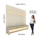 Ver imagem 4 de Rack com Painel Ripado Impresso TV até 90 Polegadas LED 100% MDF 224x250cm Pés em Madeira Maciça