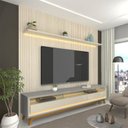 Ver imagem 1 de Rack com Painel Ripado Impresso TV até 90 Polegadas LED 100% MDF 224x250cm Pés em Madeira Maciça