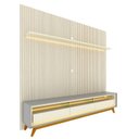 Ver imagem 3 de Rack com Painel Ripado Impresso TV até 90 Polegadas LED 100% MDF 224x250cm Pés em Madeira Maciça