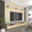 Ver imagem 2 de Rack com Painel Ripado para TV até 90 Polegadas com LED 100% MDF 224cmx250,5cm Pés em Madeira Maciça Impressão Ripada Requinte