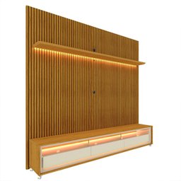 Rack com Painel Impressão Ripada para TV até 90 Polegadas com LED com Rodízios Requinte 220cm 100% MDF - 6