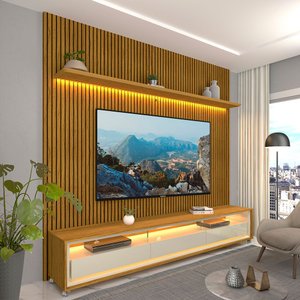 Rack com Painel Impressão Ripada para TV até 90 Polegadas com LED com Rodízios Requinte 220cm 100% MDF