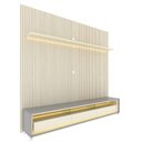 Ver imagem 3 de Rack com Painel Ripado Impresso TV até 90 Polegadas LED 100% MDF 224x250cm Pés em Madeira Maciça