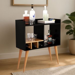 Adega Aparador Mini Bar em Mdf e Pés Palito Sofisticada:preto