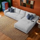 Ver imagem 1 de Sofá Evo 3,40m Molas Ensacadas com Chaise Lounge Direita Velourê Cinza Claro Cama Inbox