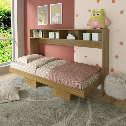 Cama Articulada Horizontal de Solteiro com 6 Nichos CM8020 Laranja/Amendoa