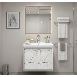 Gabinete Armário para Banheiro 50cm Mdf com Cuba - Bergamo Branco