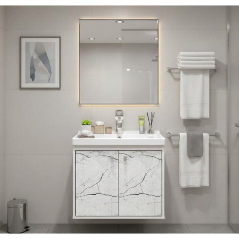 Gabinete Armário para Banheiro 50cm Mdf com Cuba - Bergamo Branco