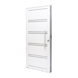 Porta de Aço Lambri 215x100cm com Friso e Puxador Inox Batente 12cm Qualitysol Ramassol